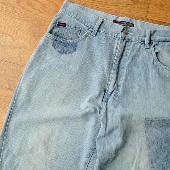 FUBU Light Wash Baggy Loose Fit 90s Hip Hop Blue Jeans W36 Distressed Raw Hem - Picture 2 of 9